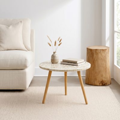 Elodie Mother of Pearl Inlaid Top Round Side Table