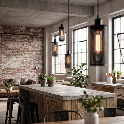 Veneto Iron 3 Light Cluster Pendant Light, Black