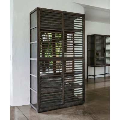 Sartor Oak Timber & Glass Slatted Bookcase, Ebony