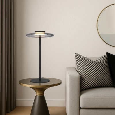 Amity Glass & Iron Dimmable LED Table Lamp, Black / Smoke