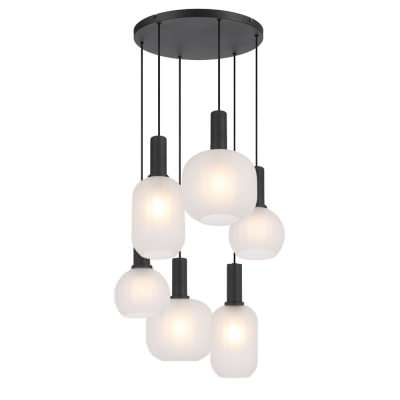 Aosta Iron & Glass Cluster Pendant Light, 6 Light