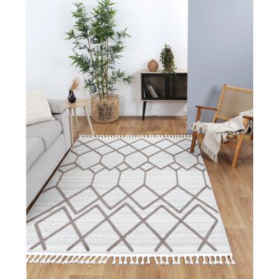 Ares Dorian Geometric Modern Rug, 330x240cm, Cream / Brown