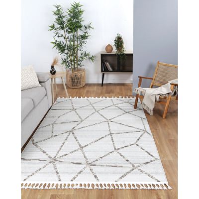 Ares Agros Geometric Modern Rug, 330x240cm, Cream / Beige