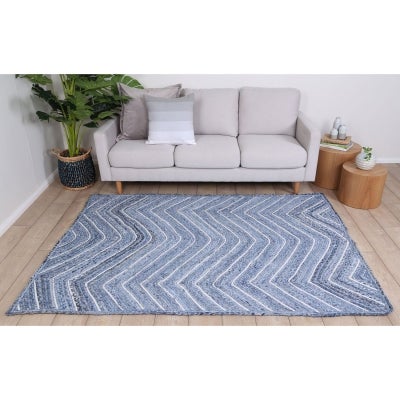 Artisan Chevron Handmade Jute Rug, 320x230cm, Denim