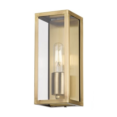 Arzano IP44 Brass & Glass Indoor / Outdoor Wall Lantern, Small, Antique Brass