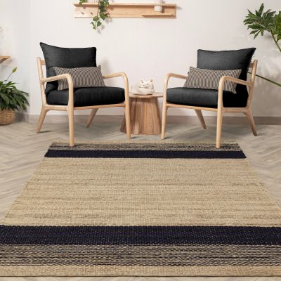 Asiatic Cedar Ava Hand Woven Designer Jute Rug, 120x170cm, Natural / Charcoal