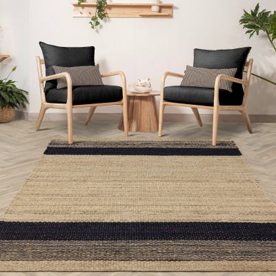 Asiatic Cedar Ava Hand Woven Designer Jute Rug, 200x300cm, Natural / Charcoal