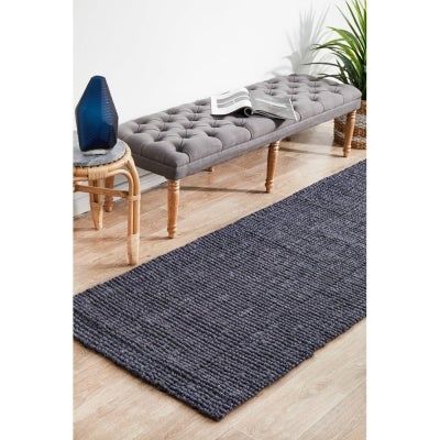 Atrium Barker Jute Runner Rug, 400x80cm, Navy