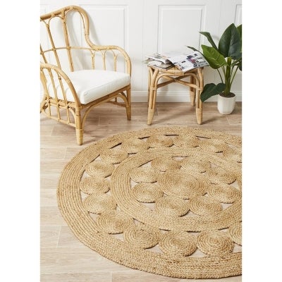 Atrium Daisy Hand Braided  Indoor / Outdoor Jute Round Rug, 150cm