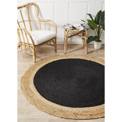Atrium Polo Jute Round Rug, 200cm, Black