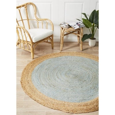 Atrium Polo Jute Round Rug, 240cm, Blue