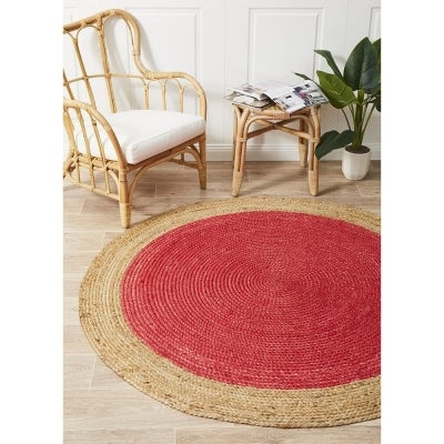 Atrium Polo Jute Round Rug, 200cm, Cherry 