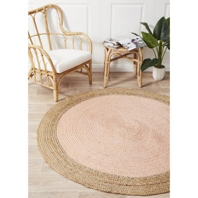 Atrium Polo Jute Round Rug, 200cm, Blush