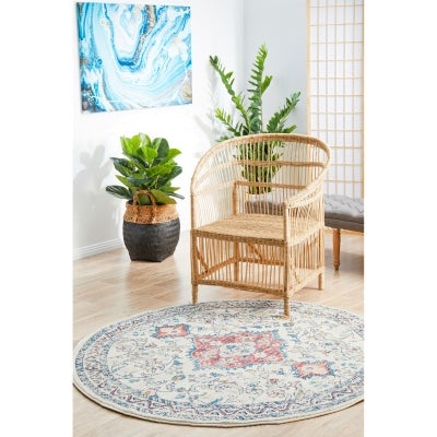 Avenue No.705 Tribal Round Rug, 150cm, Off White / Red