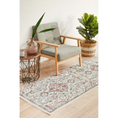 Avenue No.705 Tribal Runner Rug, 400x80cm, Off White / Red