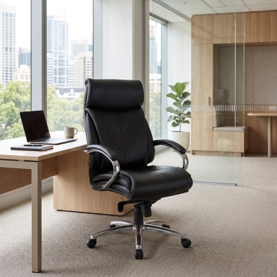 Renisse Leather High Back Executive Office Chair, Black