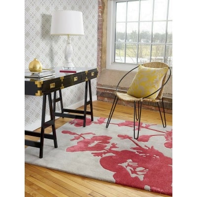 Florence Broadhurst Floral 300 Hand Tufted Designer Wool Rug, 280x200cm, Poppy