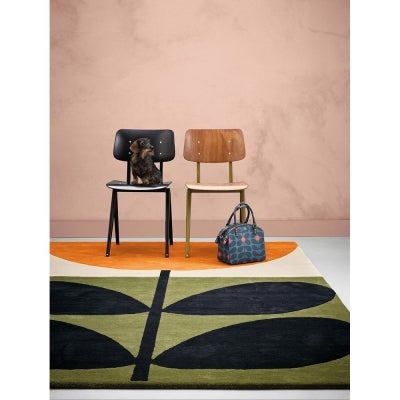Orla Kiely Flower Stem Hand Tufted Designer Wool Rug, 180x120cm, Black