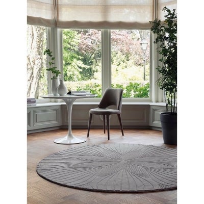 Wedgwood Folia Hand Tufted Designer Round Wool Rug, 150cm, Grey