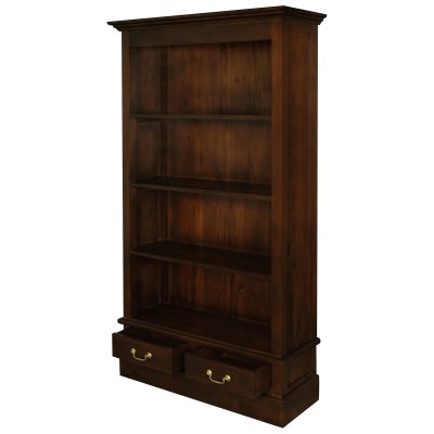 Tasmania Mahogany Timber Wide Bookcase with Drawers, Mahogany