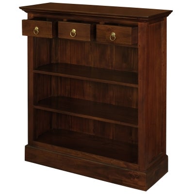 Adolf Mahogany Timber 3 Drawer Low Bookcase, Mahogany
