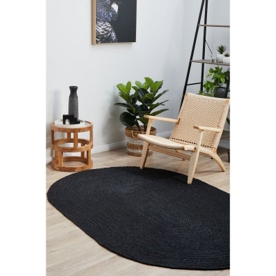 Bondi Hand Braided Jute Oval Rug, 280x190cm, Black