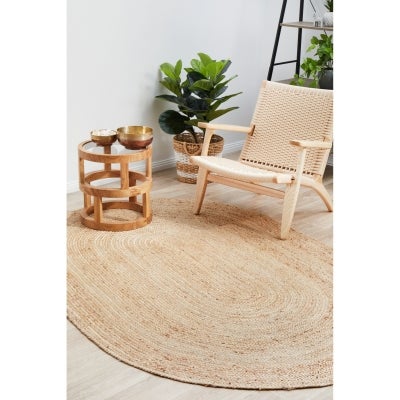 Bondi Hand Braided Jute Oval Rug, 280x190cm, Natural