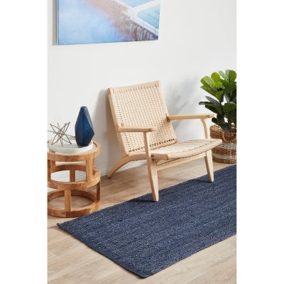 Bondi Hand Braided Jute Runner Rug, 400x80cm, Navy