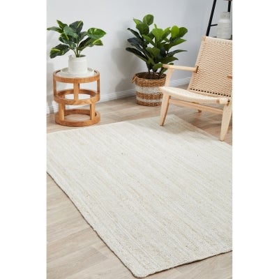 Bondi Hand Braided Jute Rug, 400x300cm, White