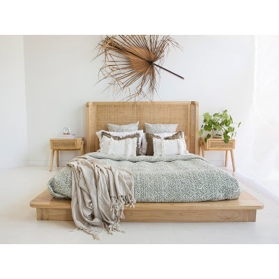 Navini White Cedar Timber & Rattan Platform Bed, King