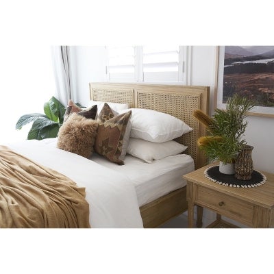 Saman Timber & Rattan Platform Bed, King Single, Weathered Oak