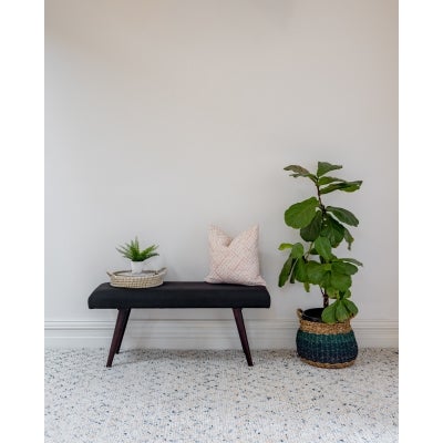Celeste Fabric & Wood Ottoman Bench, Charcoal / Walnut