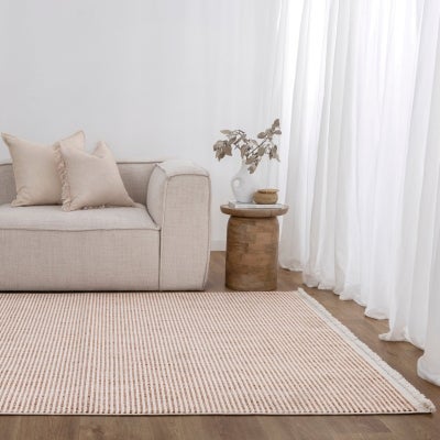 Berno Stripes Modern Rug, 330x240cm, Ivory / Pink
