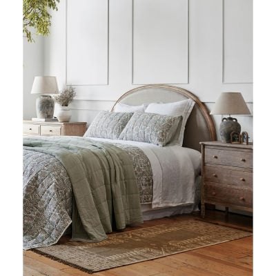 Ferran Linen Fabric & Oak Timber Arch Bed Headboard, King