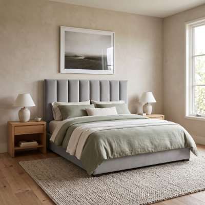 Brenor Velvet Fabric Bed Headboard, King, Gunmetal