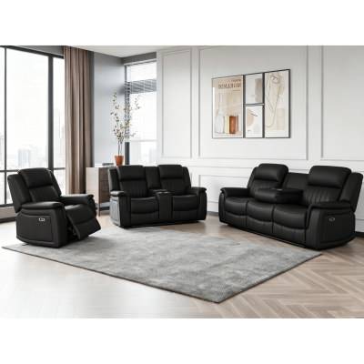 Contin II Technology Fabric Power Motion Recliner Home Theater Sofa, 2 Seater, Black