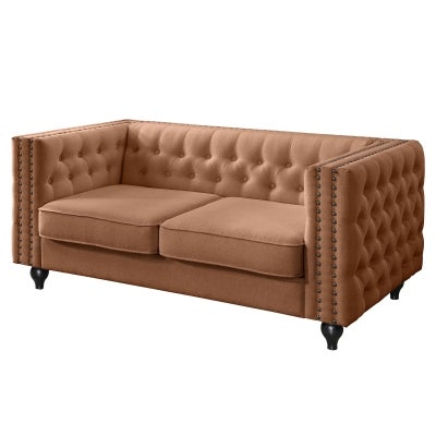 Firch Tufted Faux Leather Sofa, 2 Seater, Tan