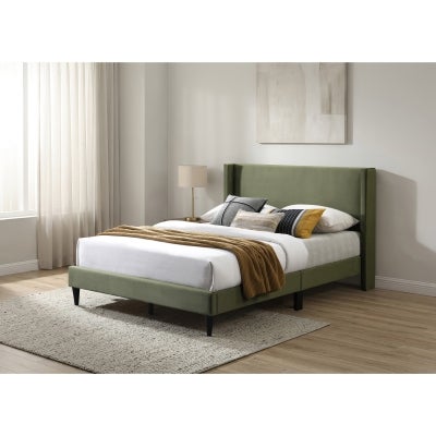 Luselle Velvet Fabric Platform Bed, Double, Olive