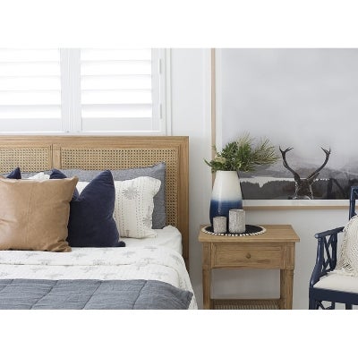 Saman Timber & Rattan Bed Headboard, Queen, Weathered Oak