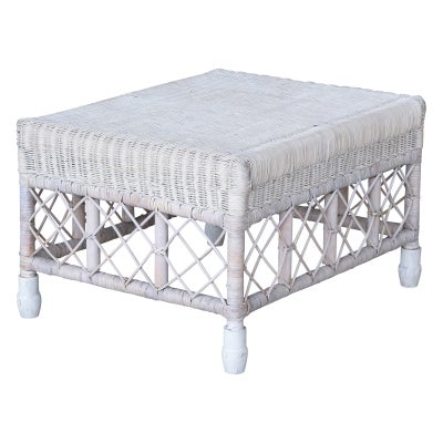 Savannah Lattice Rattan Ottoman / Footstool, White Wash