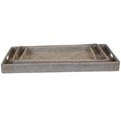 Savannah Rattan Tray, Rectangle, Medium, White Wash