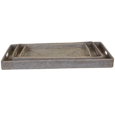 Savannah Rattan Tray, Rectangle, Small, White Wash