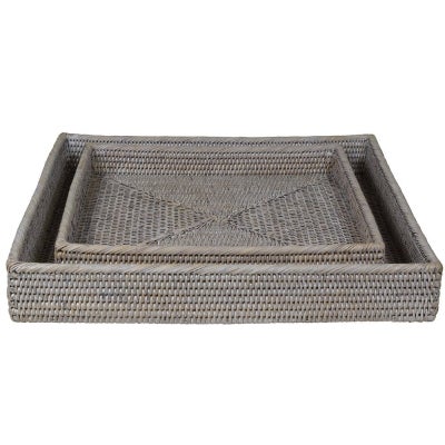 Savannah Rattan Tray, Square, Large, White Wash