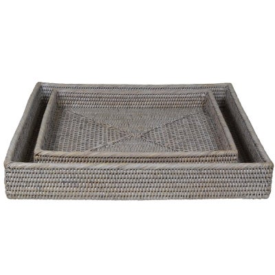 Savannah Rattan Tray, Square, Small, White Wash