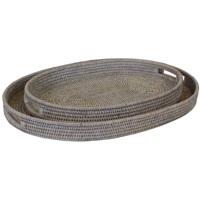 Savannah Rattan Tray, Oval, Large, White Wash