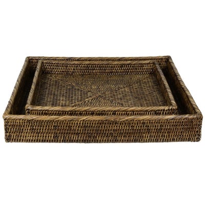 Savannah Rattan Tray, Square, Small, Tobacco