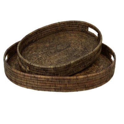 Savannah Rattan Tray, Oval, Large, Tobacco