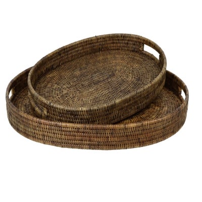 Savannah Rattan Tray, Oval, Small, Tobacco