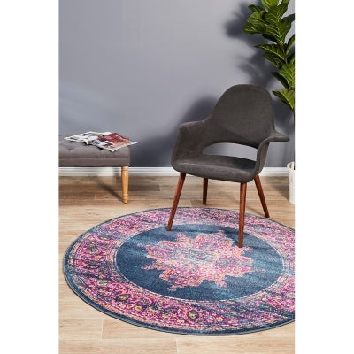 Babylon Zenovia Bohemian Round Rug, 240cm, Navy