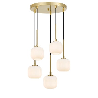 Bobo Metal & Glass Cluster Pendant Light, 5 Light, Antique Gold / Opal